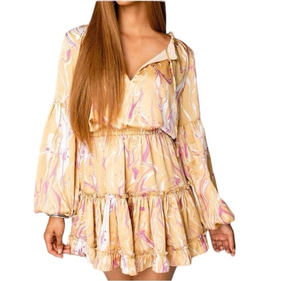 SOLD Buddy Love | Printed Puff Sleeve Dress Size Large NWT - Picture 1 of 8